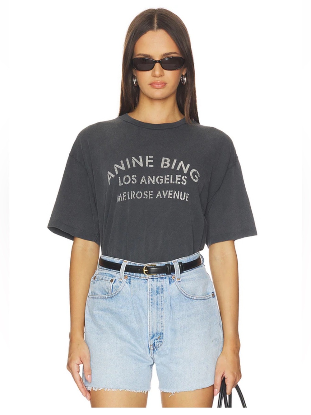NWT ANINE BING Cade Tee Melrose Stencil in Black